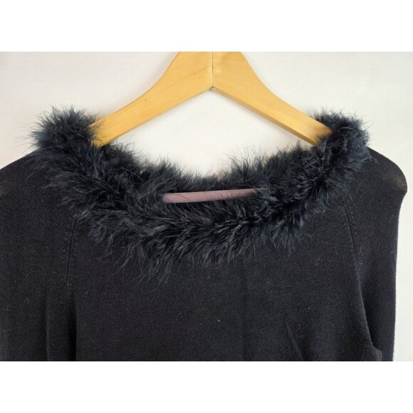 BCBGMAXAZRIA Womens Sweater Size Small Black Faux Fur Collar Long Sleeve Top - Picture 9 of 14